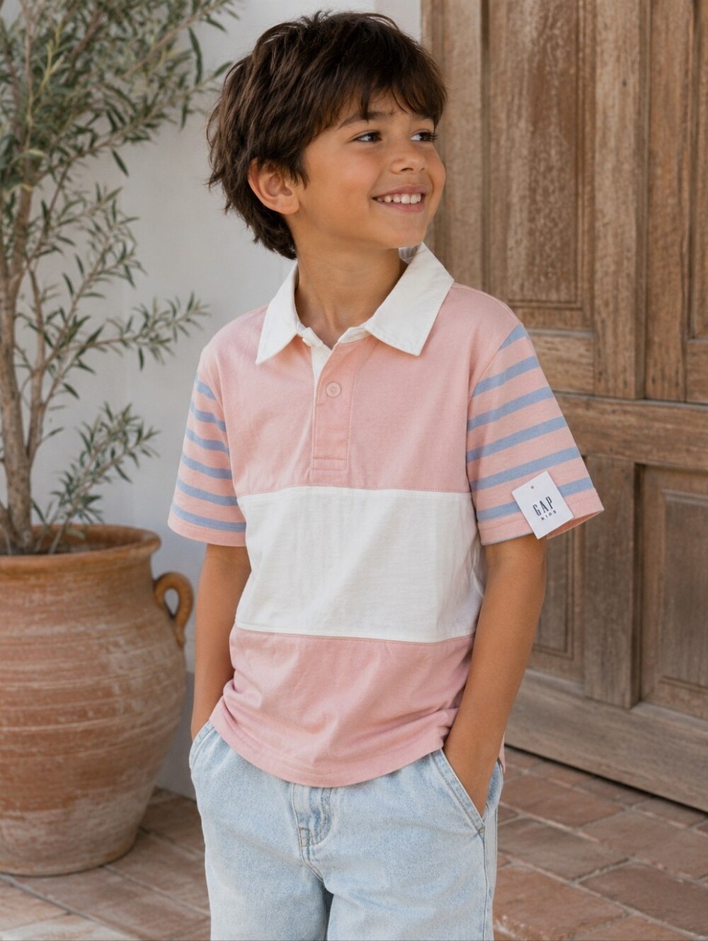 NWT Gap Kids Pink Colorblock Polo Shirt Size M